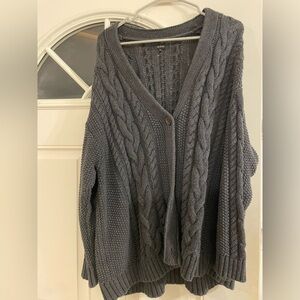 Quince grey oversized Cable Knit Cardigan